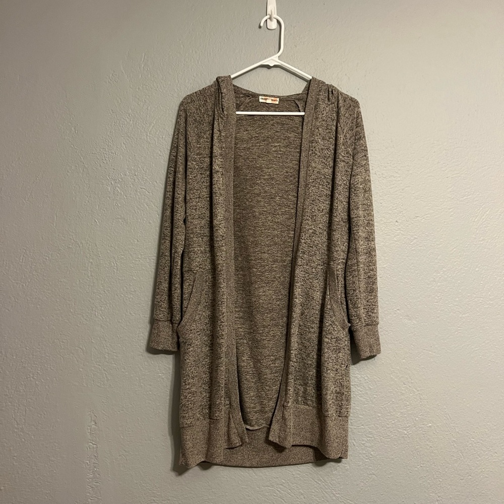 Long Sweater cardigan Medium Hood Grey and Brown